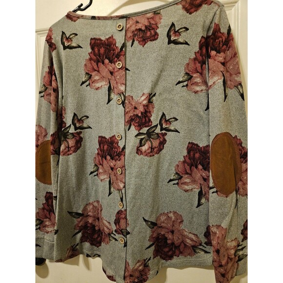 Pink Clover Sweater Size Large Grey and Pink Floral Very Soft - Picture 4 of 6